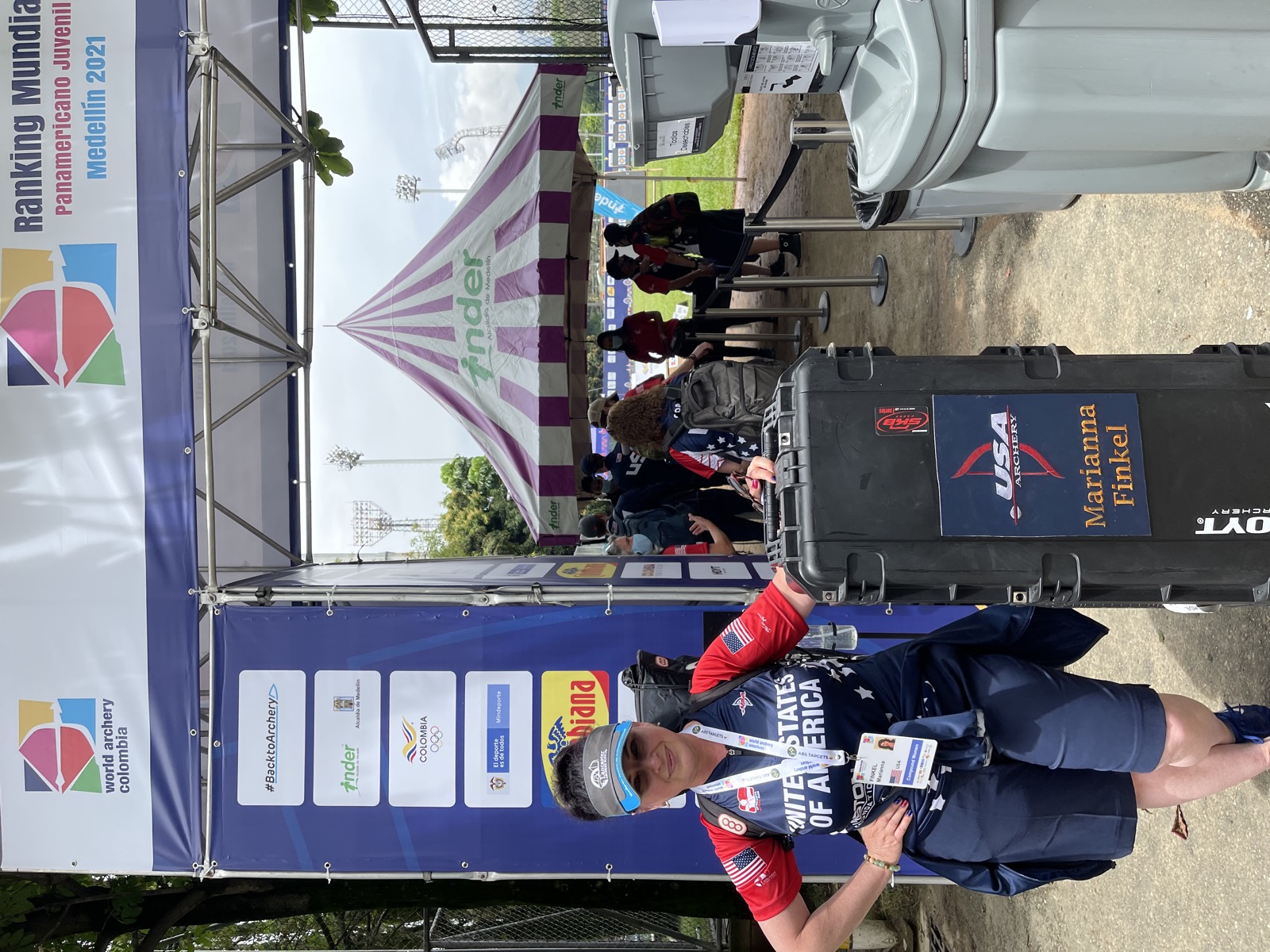 Marianna Finkel with her Team USA bow case at the 2021 Pan American rankings event in Medellín